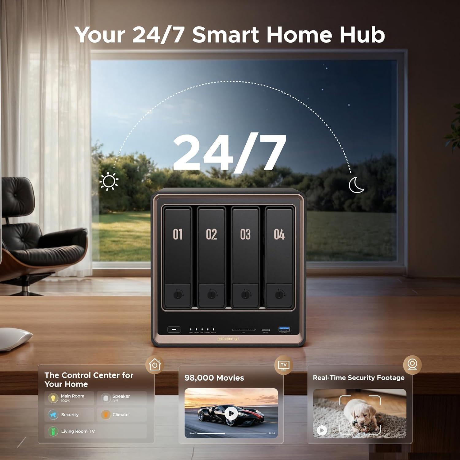 UGREEN NAS DXP4800 GT 4-Bay for Creators, Tech Enthusiasts and Office Teams | Smart Home Data Hub, Direct NAS Editing & Dual 10GbE Transfers, Ryzen R2514, 8GB DDR4, 2x 10GbE, 2x M.2 NVMe Slots, Diskless - Image 3