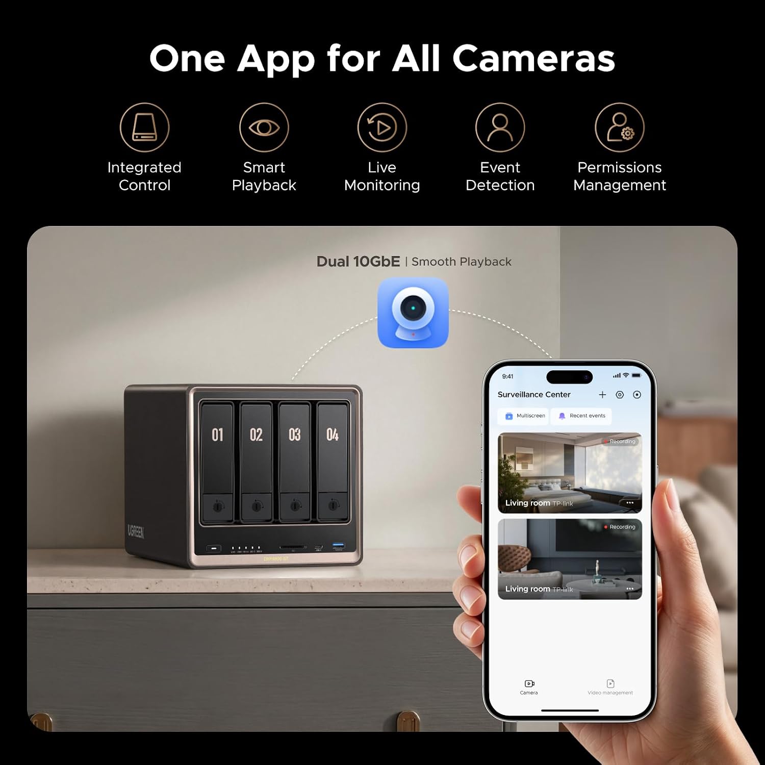 UGREEN NAS DXP4800 GT 4-Bay for Creators, Tech Enthusiasts and Office Teams | Smart Home Data Hub, Direct NAS Editing & Dual 10GbE Transfers, Ryzen R2514, 8GB DDR4, 2x 10GbE, 2x M.2 NVMe Slots, Diskless - Image 4