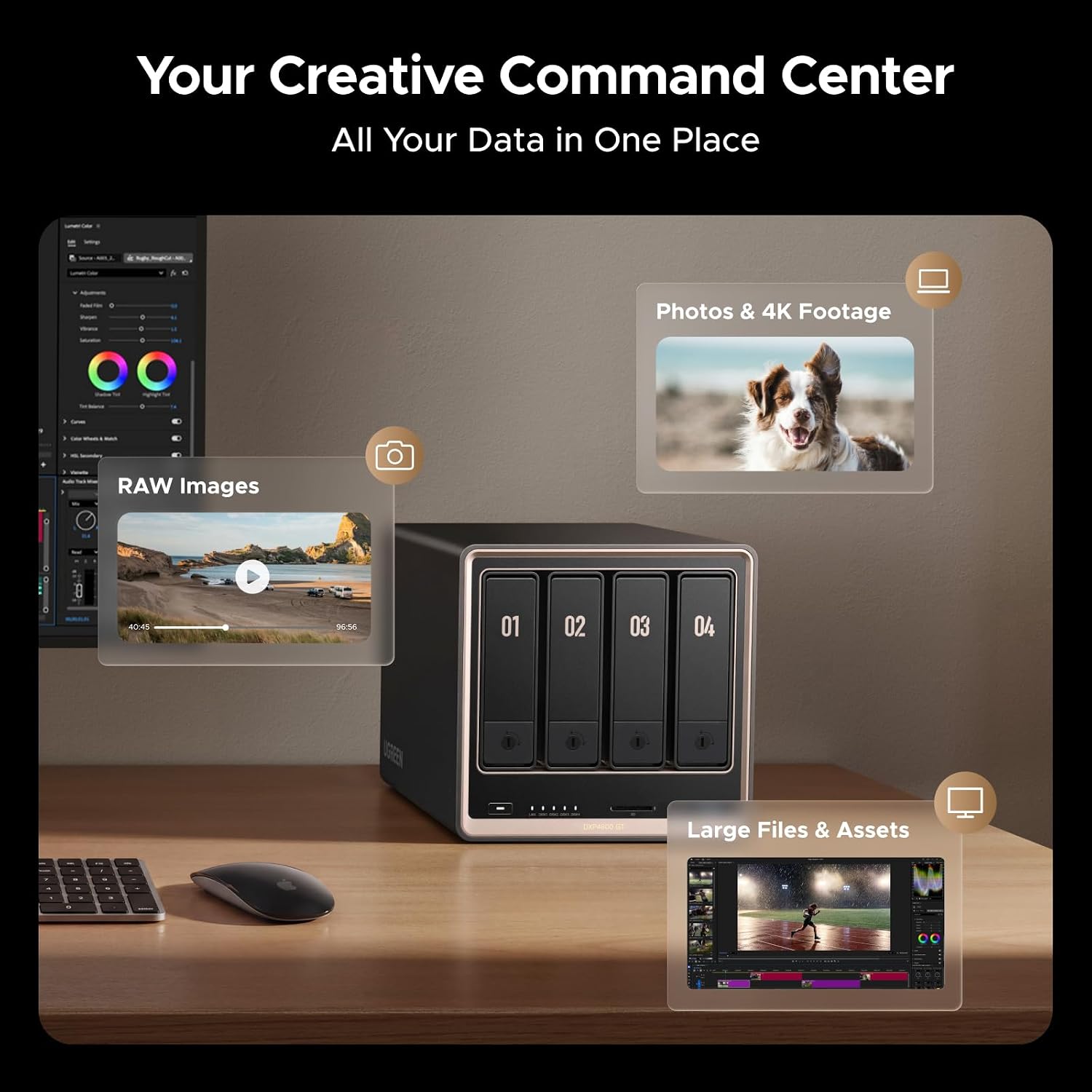 UGREEN NAS DXP4800 GT 4-Bay for Creators, Tech Enthusiasts and Office Teams | Smart Home Data Hub, Direct NAS Editing & Dual 10GbE Transfers, Ryzen R2514, 8GB DDR4, 2x 10GbE, 2x M.2 NVMe Slots, Diskless - Image 5