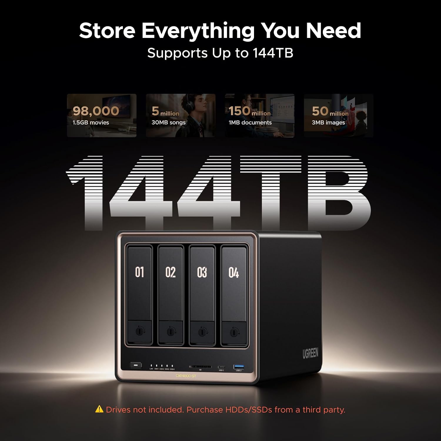 UGREEN NAS DXP4800 GT 4-Bay for Creators, Tech Enthusiasts and Office Teams | Smart Home Data Hub, Direct NAS Editing & Dual 10GbE Transfers, Ryzen R2514, 8GB DDR4, 2x 10GbE, 2x M.2 NVMe Slots, Diskless - Image 8